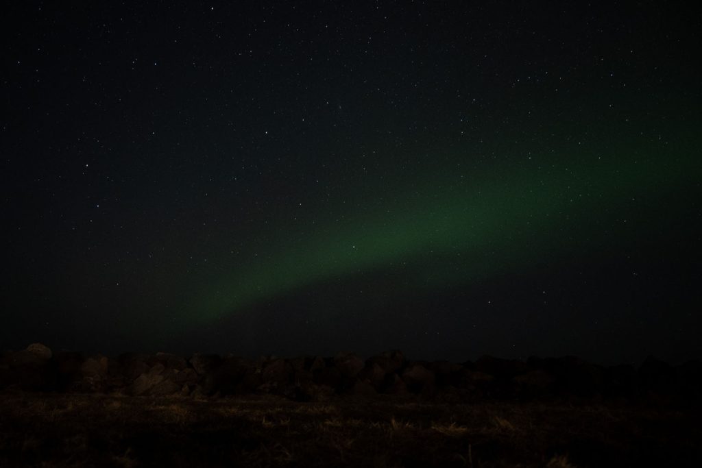 Photographing Northern Lights in Iceland - Examples of not having a huge display, but still being able to capture them. This photo shows what the northern lights looked like with the naked eye. 